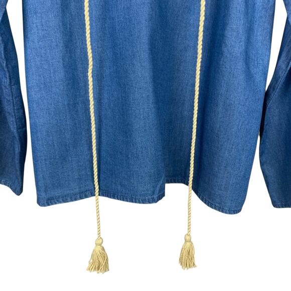 O'Neill Chambray Blouse Top Blue Denim Peasant Boho Oversized Fit Women's XS - Picture 5 of 7